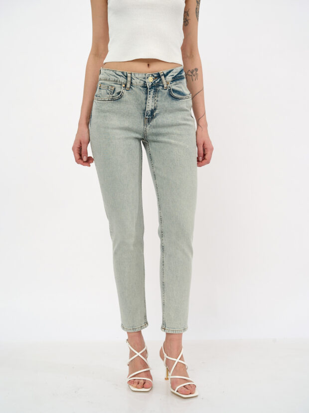 mtr 0108 slim mom 988 snow green tint Синий Джинсы женские