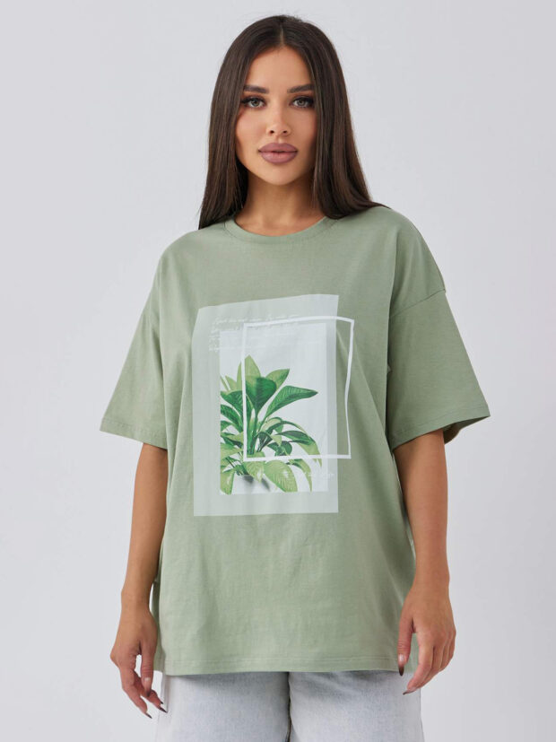 fine joyce f412 067 819 olive Оливковый Футболка женская