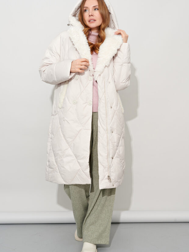 jc.rosy pink 9067 e15 Бежевый Пальто женское утепленное
