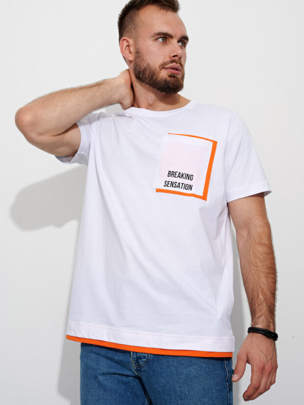 whitney e m563 white orang Белый оранжевый Футболка мужская