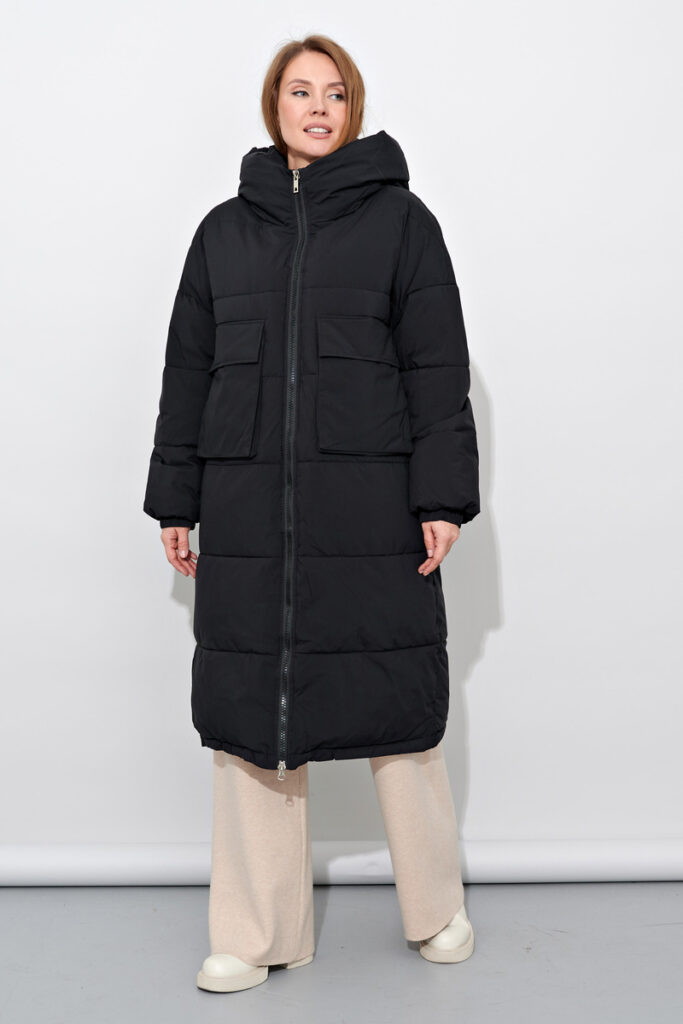 пальто женское утепленное черное 1