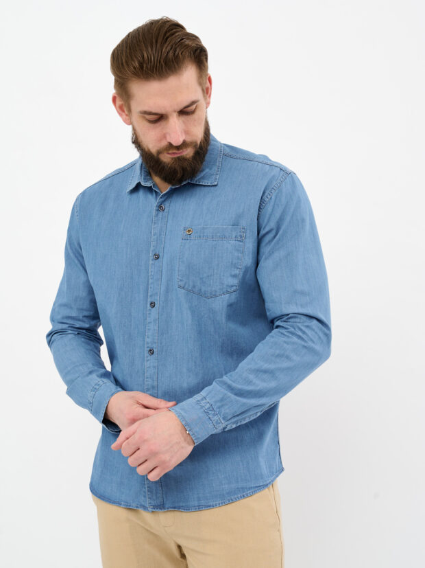 twister eg 1874 01 middle bluel Синий Рубашка мужская