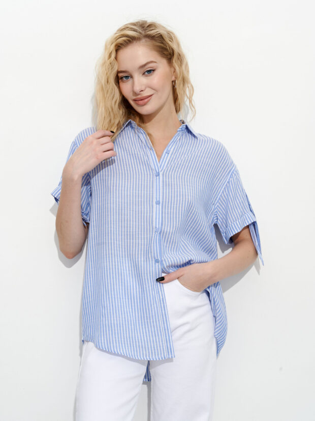 fine joyce f212 0441 l.blue stripes Голубой Рубашка женская