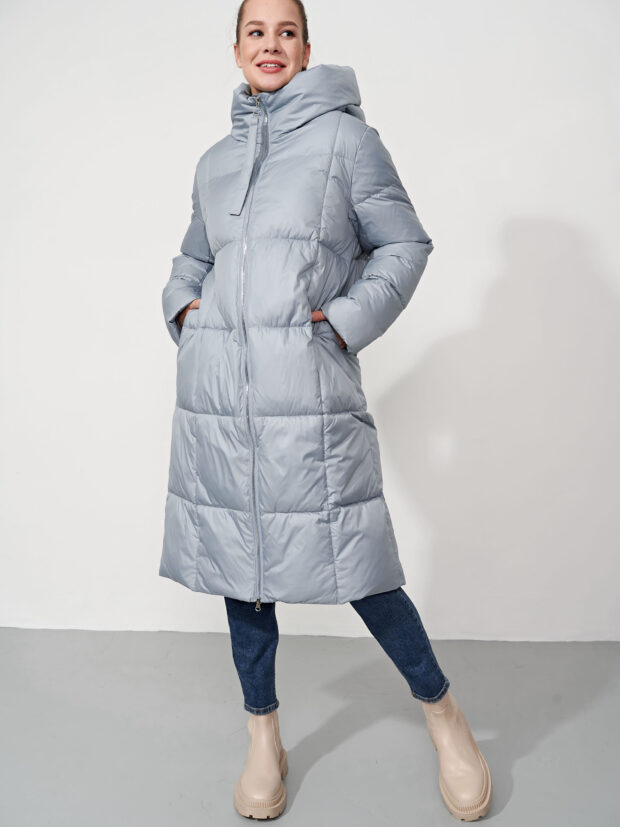 baiytbuy 72892 Серо голубой Пальто женское утепленное
