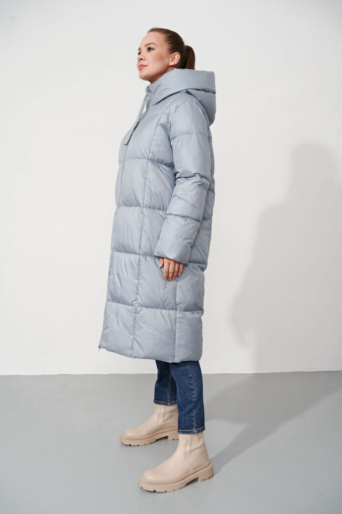 пальто женское утепленное серо-голубое 3